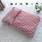 Coussin matelassé à carreaux avec oreiller pour chien et chat