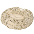 Panier tunnel en rotin avec coussin pour chat