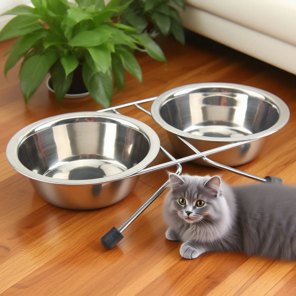 Bol double inox avec support pour chiens et chats