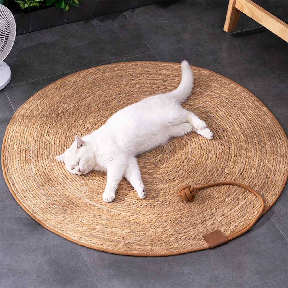 Tapis griffoir naturel en rotin - chat