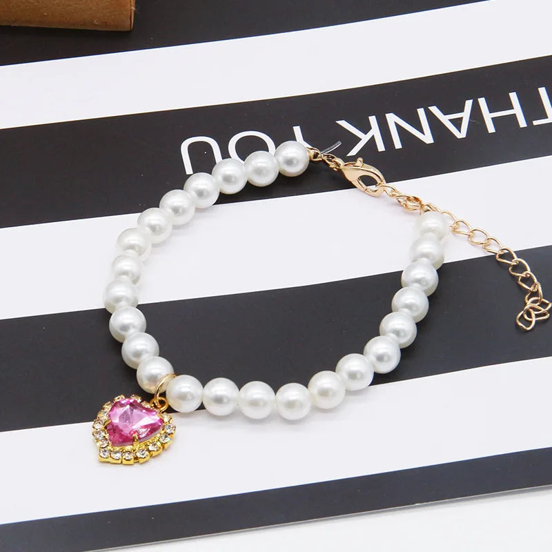 Collier perlé cœur - chat ou petit chien