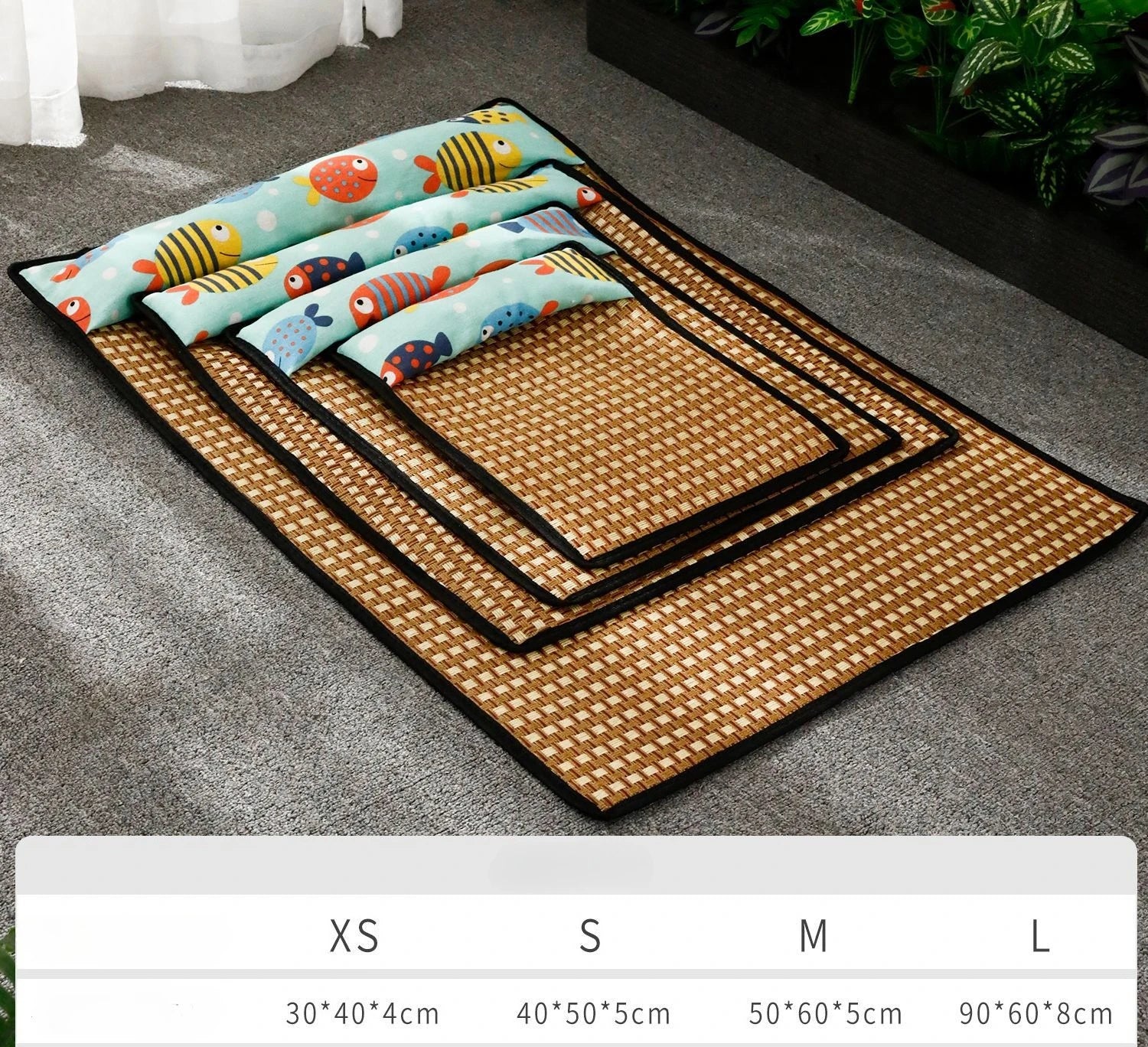 Tapis rafraîchissant été en rotin avec oreiller – Chat & petit chien