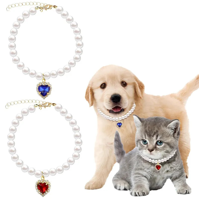 Collier perlé cœur - chat ou petit chien
