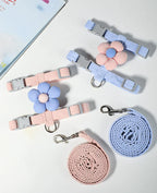 Harnais floral réglable respirant + laisse assortie pour chat et petit chien