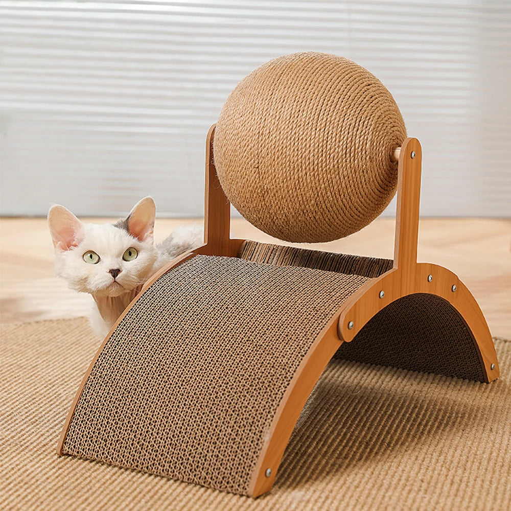 Griffoir en Bois pour Chat avec Boule en Sisal