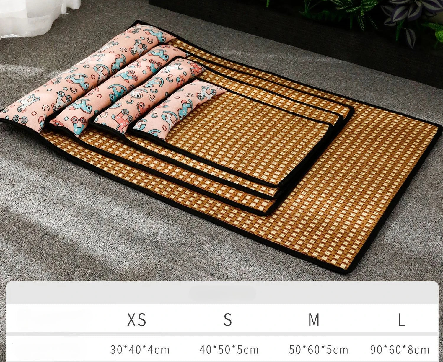 Tapis rafraîchissant été en rotin avec oreiller – Chat & petit chien