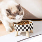 Bol surélevé à pois ou à damier en acier inoxydable pour chien & chat