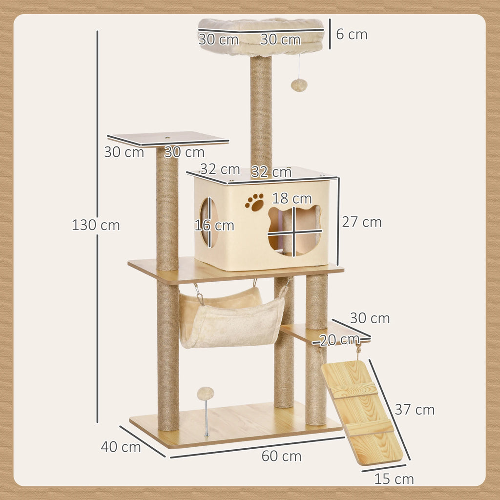 Arbre à chat en bois avec hamac et niche - chat