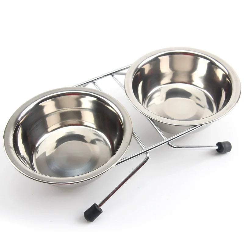 Bol double inox avec support pour chiens et chats