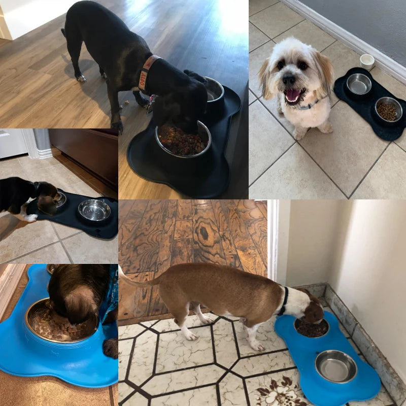 Double bol antidérapant avec tapis en silicone