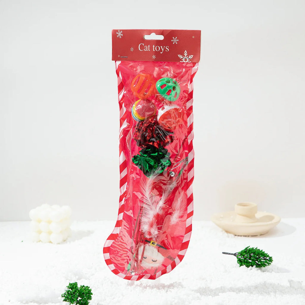 Chaussette de Noël Contenant Jouets pour Chat
