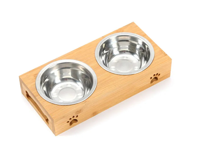 Gamelle sur support en bambou – chien et chat