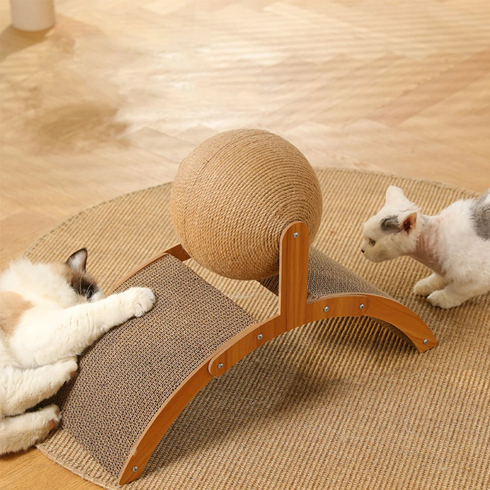 Griffoir en Bois pour Chat avec Boule en Sisal