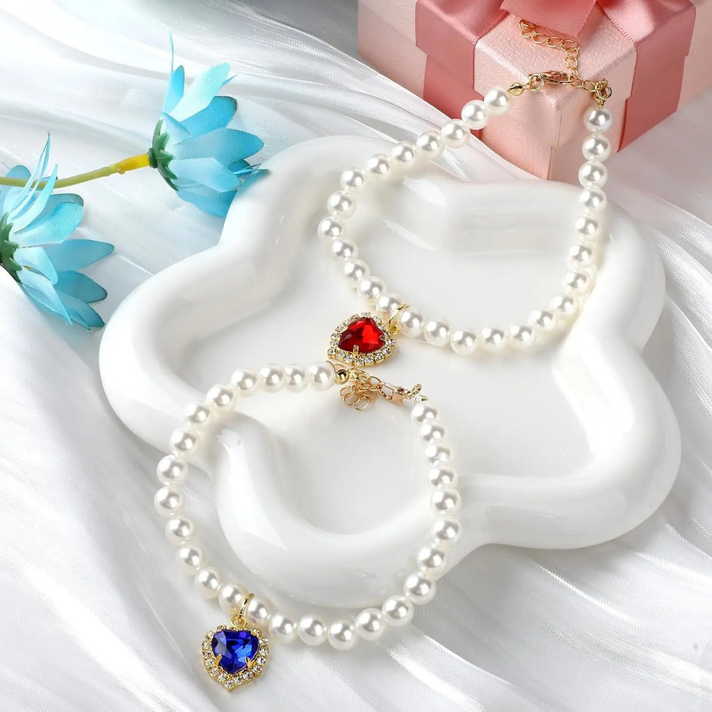 Collier perlé cœur - chat ou petit chien