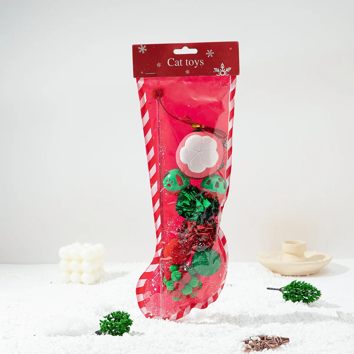Chaussette de Noël Contenant Jouets pour Chat
