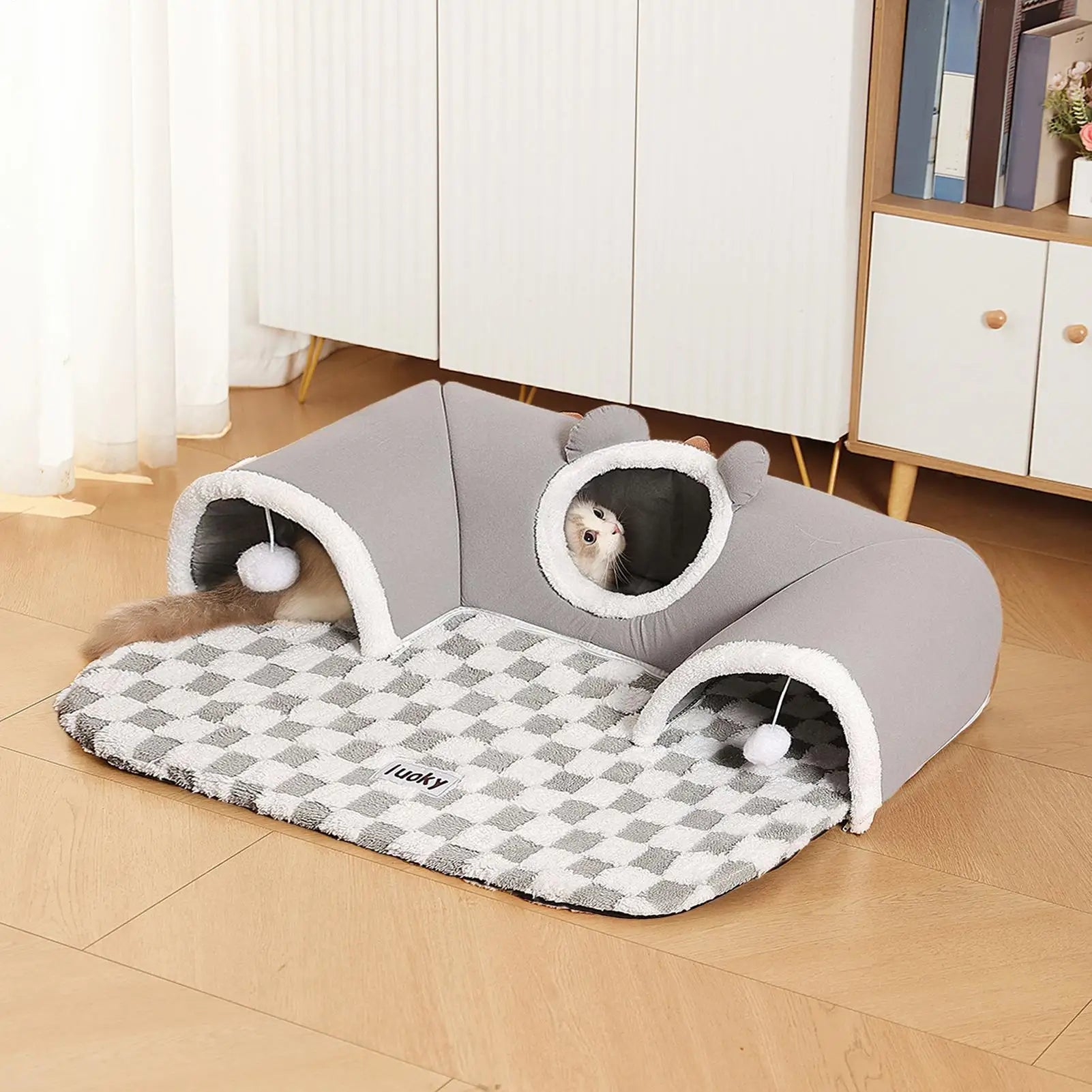 Tunnel-lit tête ours pour chat d’intérieur