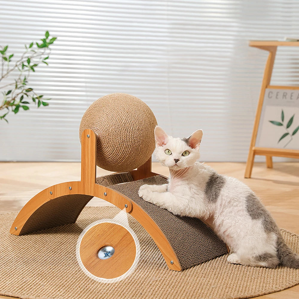 Griffoir en Bois pour Chat avec Boule en Sisal