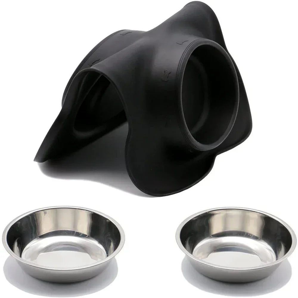 Double bol antidérapant avec tapis en silicone