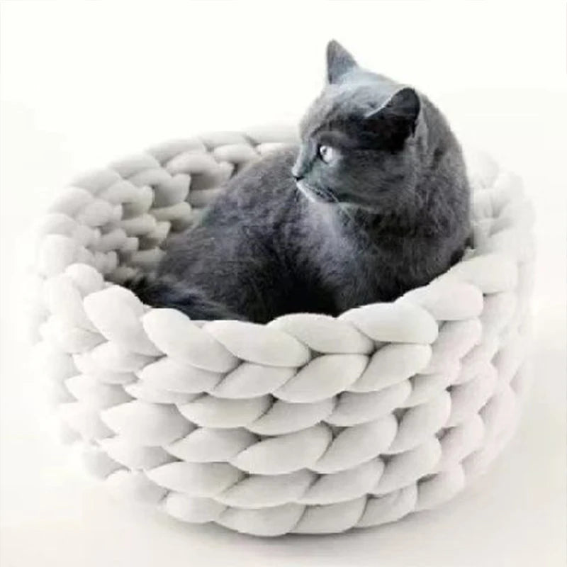 Panier rond tressé ultra doux pour chat