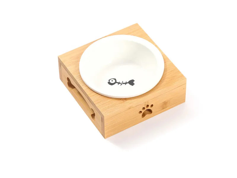 Gamelle sur support en bambou – chien et chat