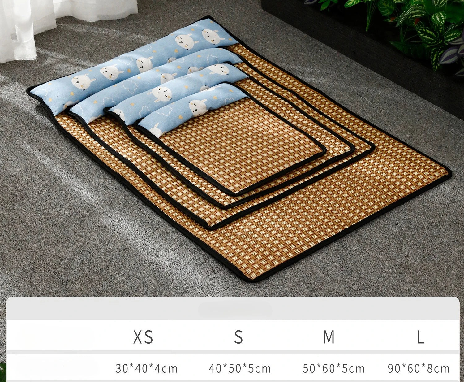 Tapis rafraîchissant été en rotin avec oreiller – Chat & petit chien