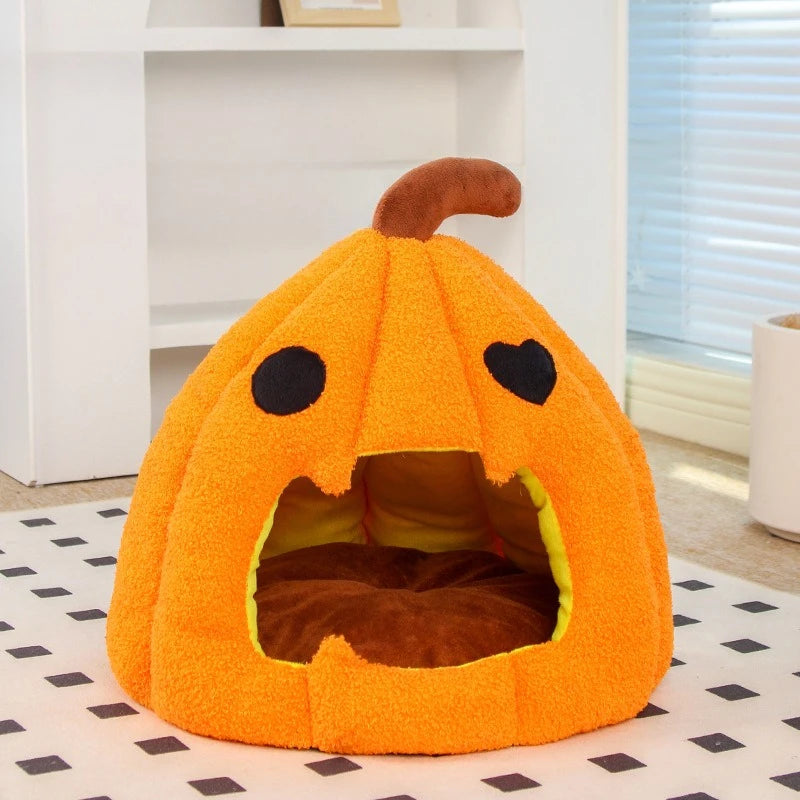 Nid citrouille Halloween - chat et petit chien