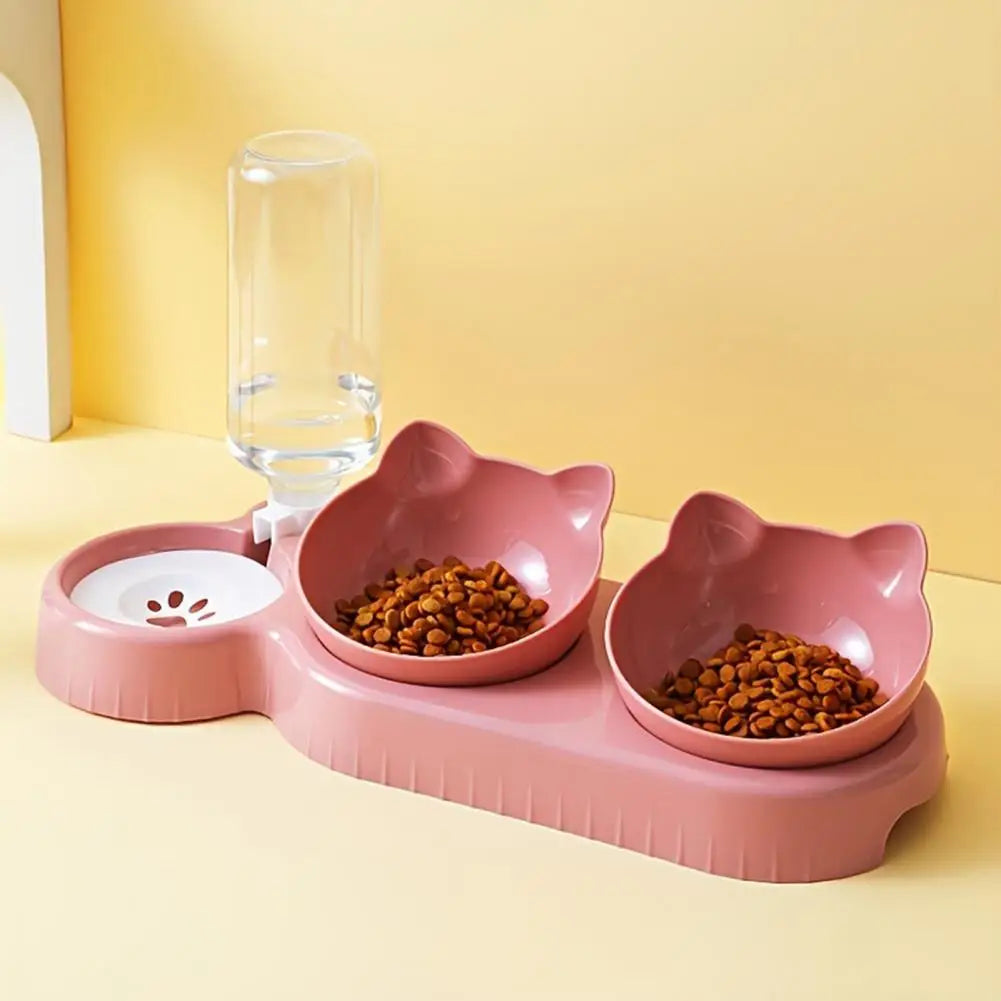 Bol triple 3-en-1 avec distributeur d’eau automatique pour chats et petits chiens