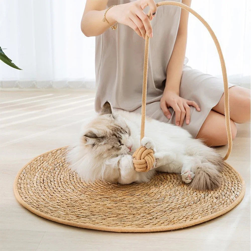 Tapis griffoir naturel en rotin - chat