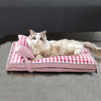 Coussin matelassé à carreaux avec oreiller pour chien et chat