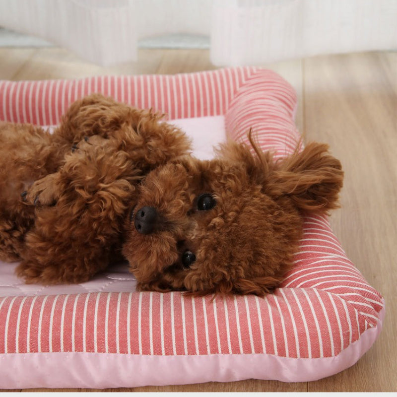 Coussin rafraîchissant en soie glacée rayé