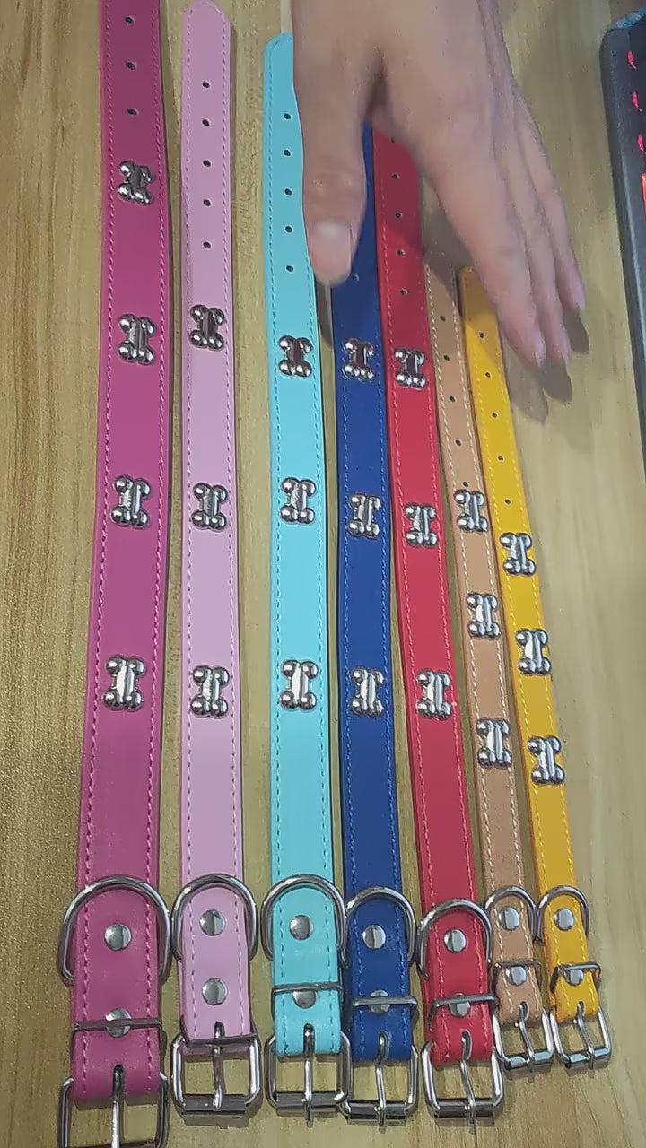 Collier en cuir motif os pour chien & chiot