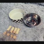 Bol surélevé à pois ou à damier en acier inoxydable pour chien & chat