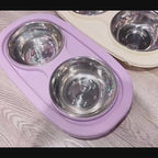 Bol double surélevé en inox avec support en PVC pour chat & petit chien