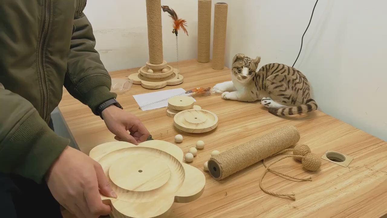 Plateau Tournant en Bois Massif pour Chat